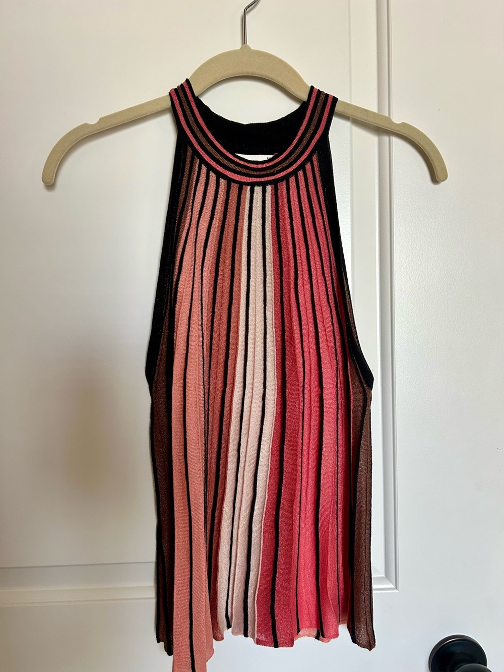 Mango knit striped pleated tank